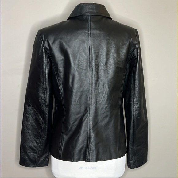Vintage New York & Company Zip Front Minimalist Black Pebbled Leather Jacket - Picture 3 of 4